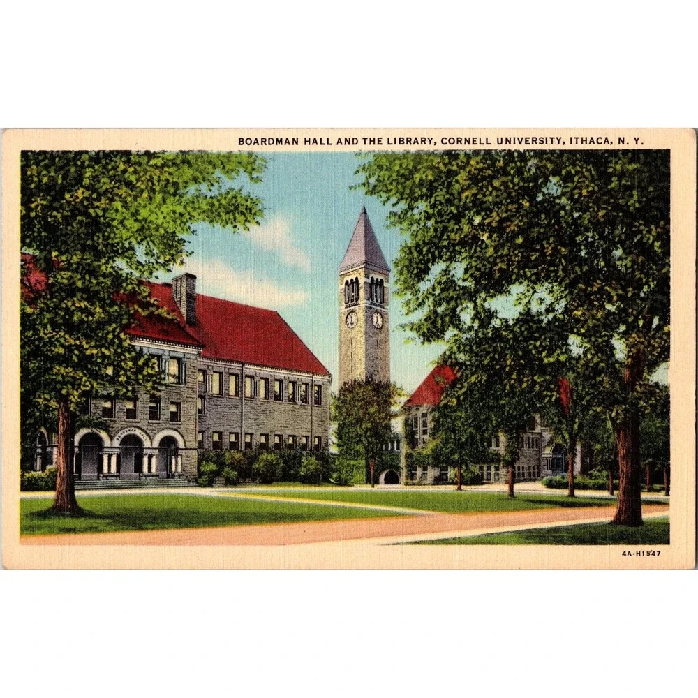 Vintage Linen Postcard Boardman Hall & Library Cornell University NY